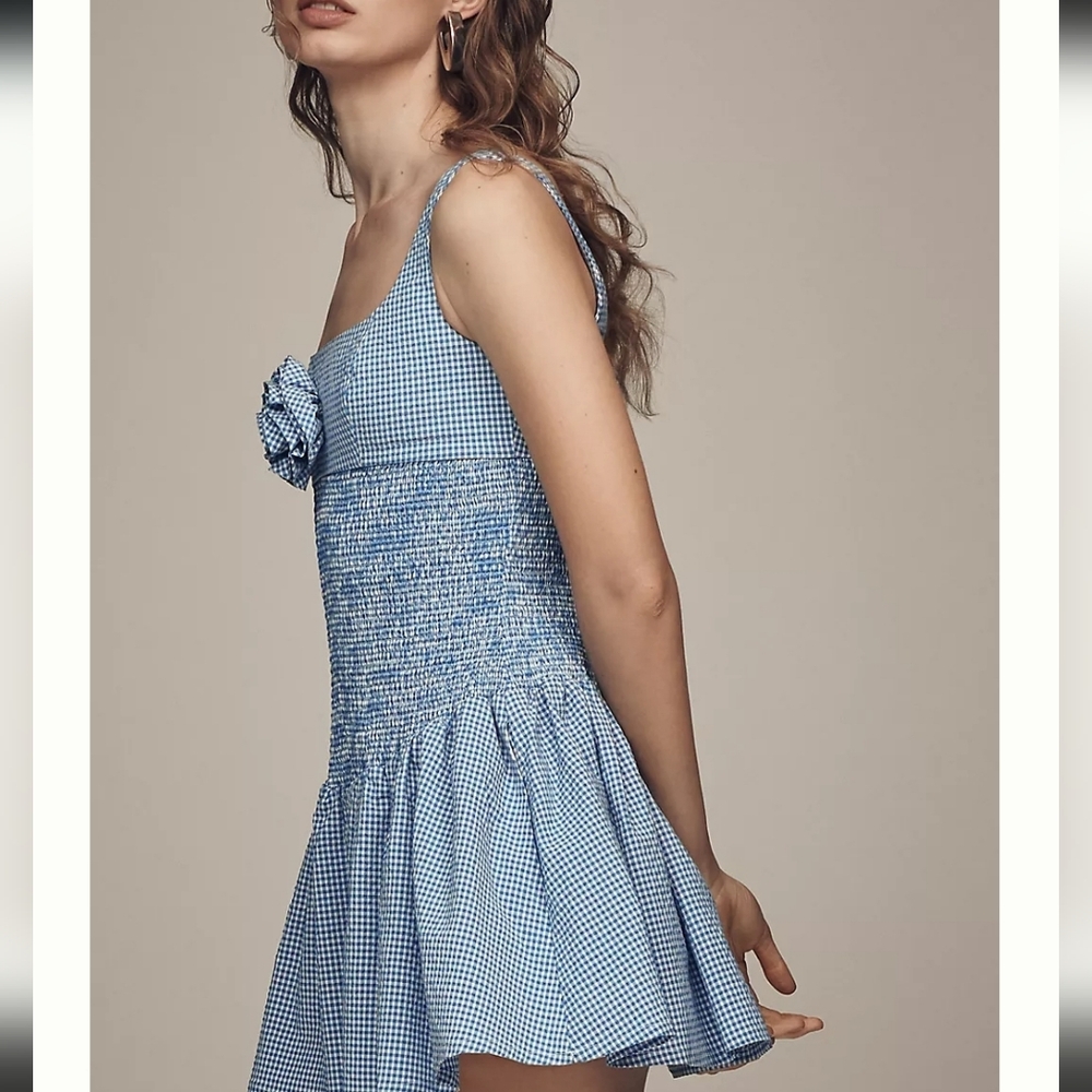 Maeve Smocked Rosette Drop-Waist Mini Dress